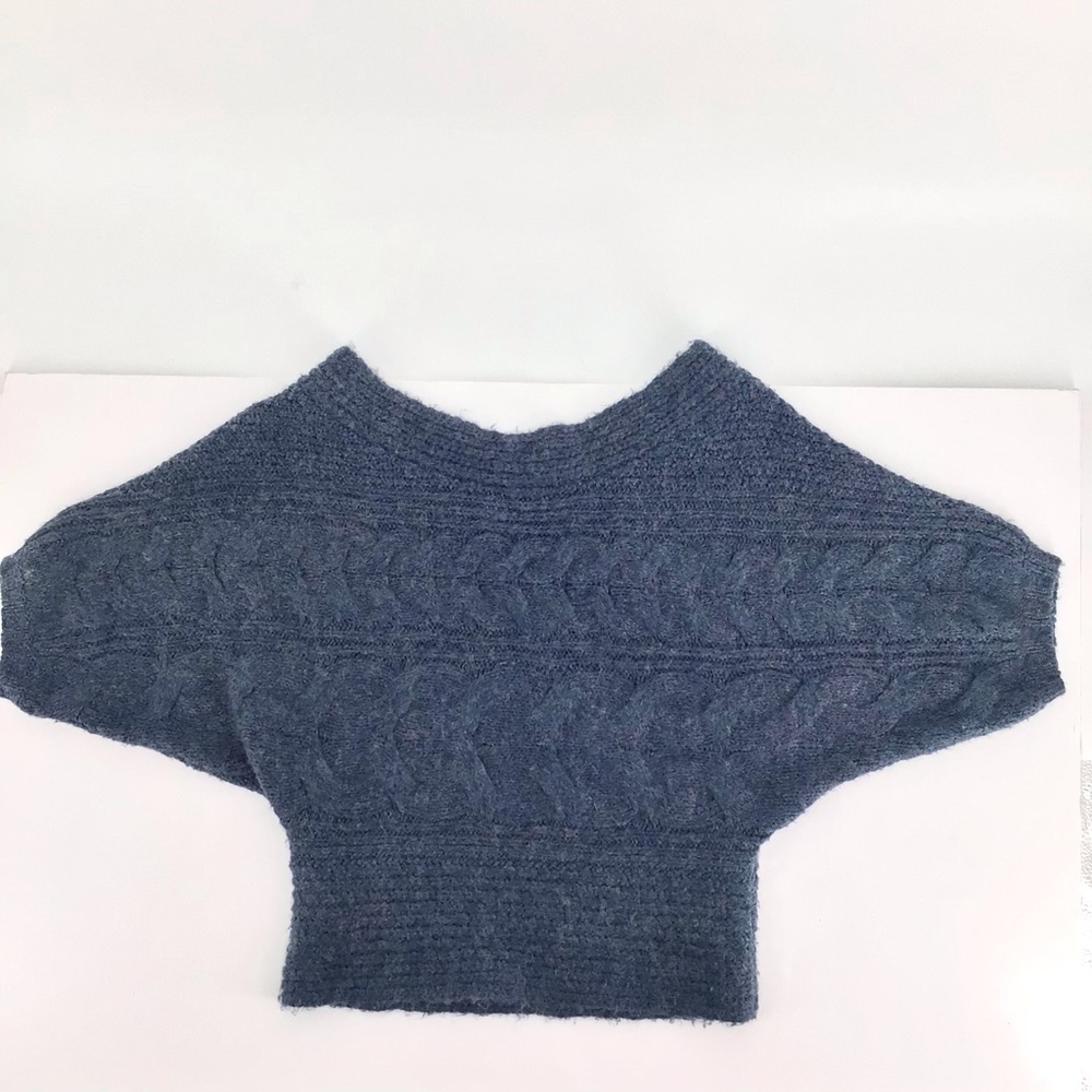 Free People Blue Short Sleeve Bat Wing Acrylic Wool Sweater Top Size Small - Picture 13 of 13